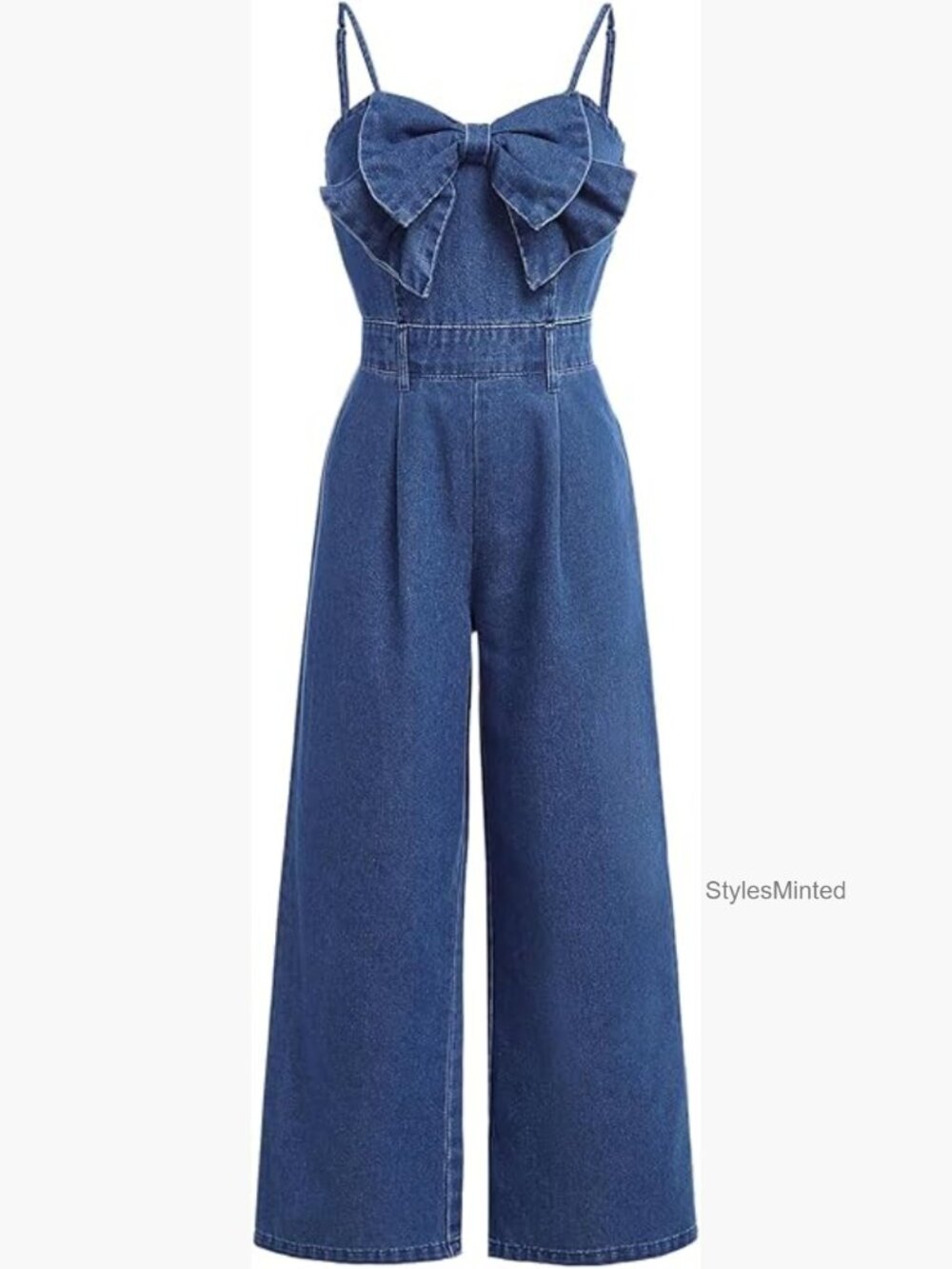 Girls Denim Overall Jumpsuit Sleeveless Bowknot Baggy